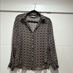Patterned Button-Up Blouse